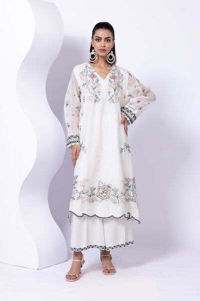 Embroidered | Cotton Zari Organza | Kurta | AED 90.00