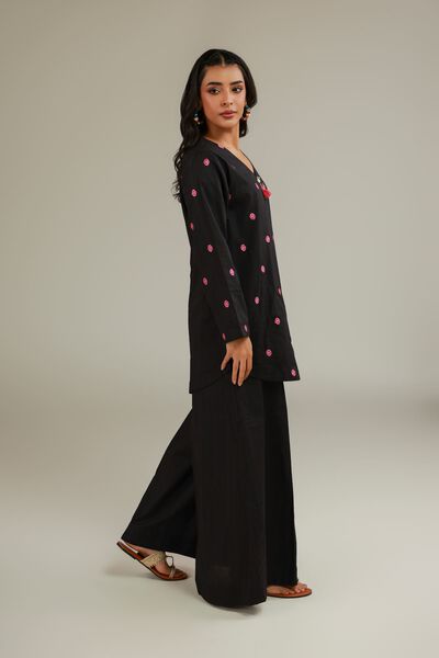 Embroidered | Cotton Dobby | Black Embroidered Pants | AED 100.00