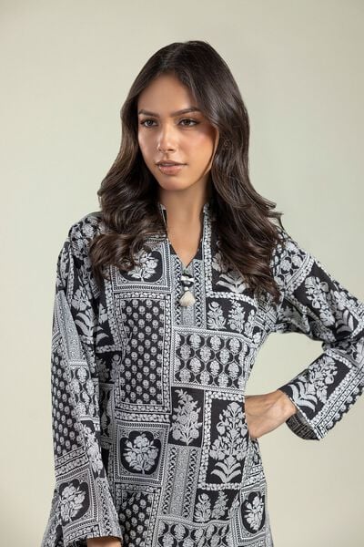 Printed | Cambric | Black Floral Kurta | AED 150.00