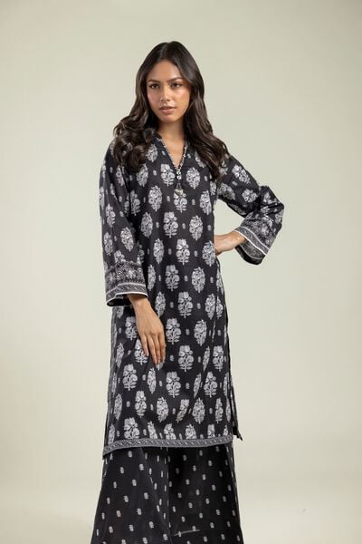 Printed | Cambric | Black Longline Kurta | AED 100.00