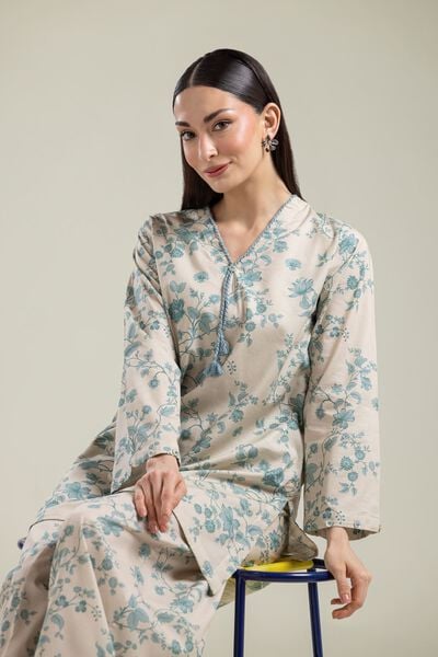 Printed | Cotton Viscose | Floral V-Neck Kurta | AED 130.00