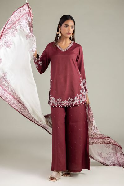 Embroidered | Raw Silk | Floral Pearl Kurta | AED 150.00