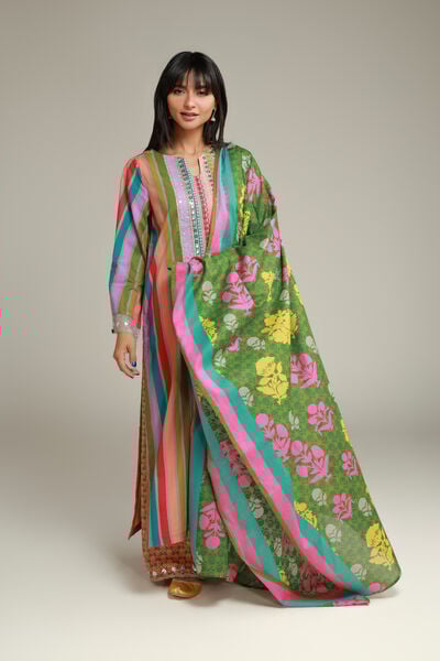 Embroidered | Cambric | Green Cambric Kurta | AED 150.00