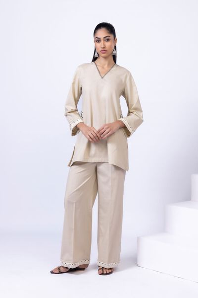 Embroidered | Crosshatch Poplin | Pants | AED 40.00
