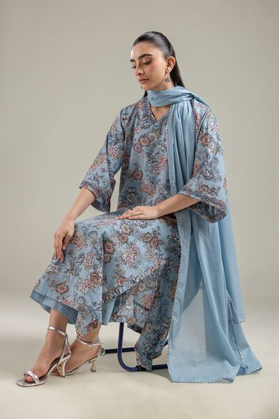Embroidered | Cotton Dobby | Blue Longline Kurta | AED 150.00