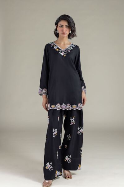 Embroidered | Heavy Blended Viscose | Relaxed Floral Pants | AED 115.00