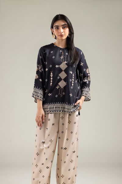 Embroidered | Viscose Crepe | Black Viscose Tunic | AED 75.00