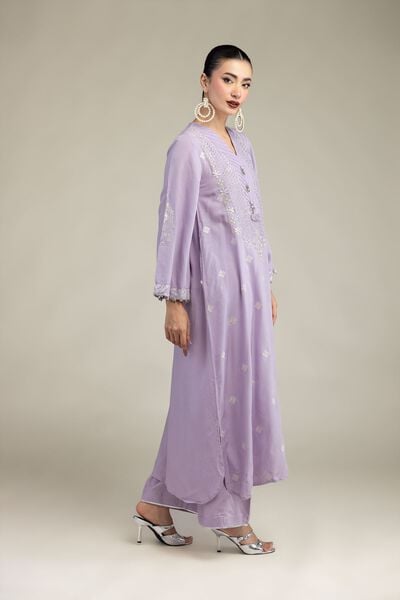 Embroidered | Raw Silk | Solid Lavender Pants | AED 65.00
