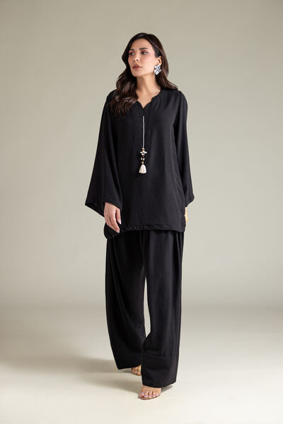 Dyed | Textured Georgette | Black Solid Shalwar | AED 150.00