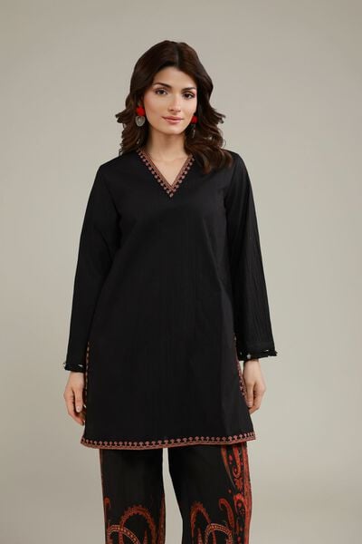 Embroidered | Cotton Crinkle | Threadwork V-Neck Kurta | AED 42.00