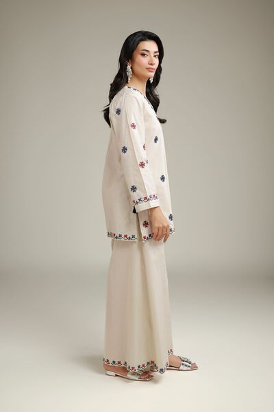 Embroidered | Cambric | Wide Cambric Pants | AED 100.00