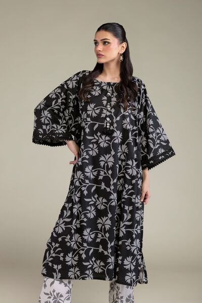 Printed | Cotton Viscose | Black Floral Kurta | AED 150.00
