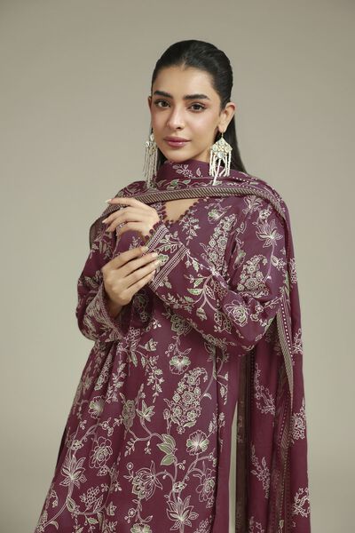 Printed | Cambric | Tailored Maroon Set | AED 250.00