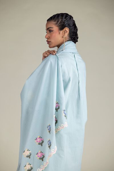 Embroidered | Textured Cotton | Floral Draped Dupatta | AED 100.00