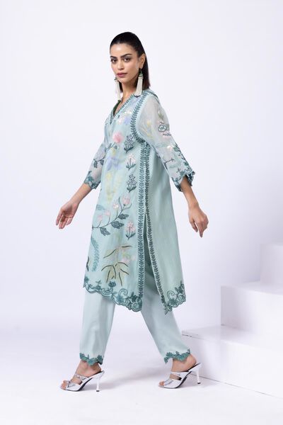 Embroidered | Crosshatch Raw Silk | Pants | AED 30.00