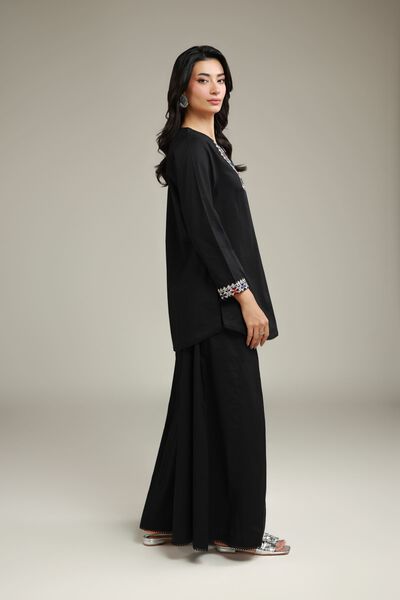 Embroidered | Cambric | Black Solid Pants | AED 100.00