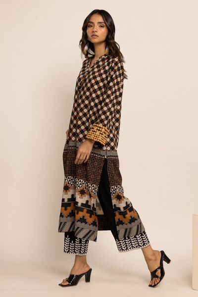 Kurta | Embroidered, BLACK, hi-res