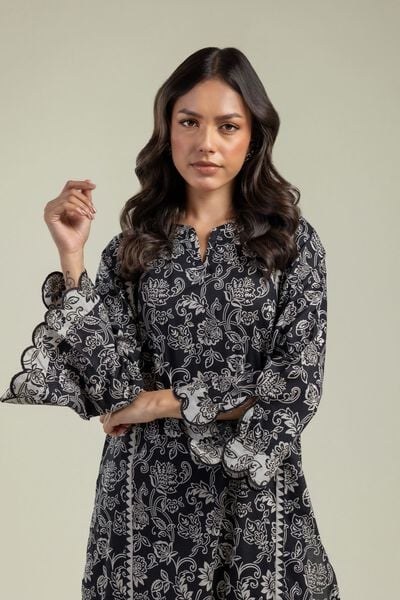 Printed | Cambric | Black Cambric Kurta | AED 100.00