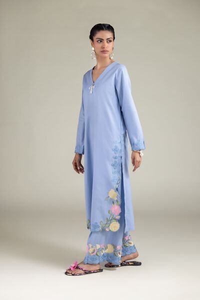 Embroidered | Textured Cotton | Relaxed Floral Pants | AED 100.00