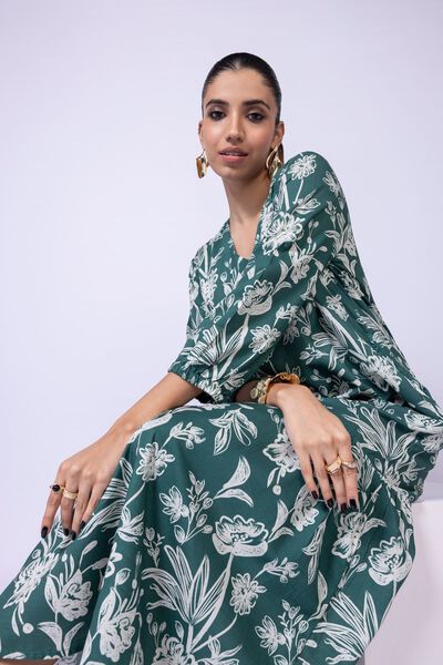 Printed | Dull Raw Silk | Maxi Dress | AED 42.00