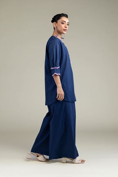 Embroidered | Cotton Dobby | Solid Navy Pants | AED 80.00