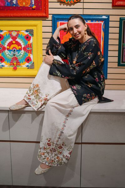 Printed | Cambric | Black Cambric Kurta | AED 150.00