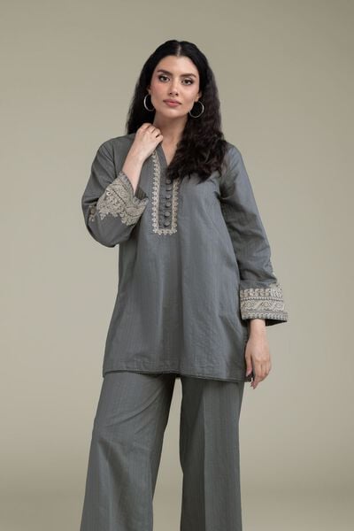 Embroidered | Cotton Dobby | Gray Cotton Kurta | AED 200.00