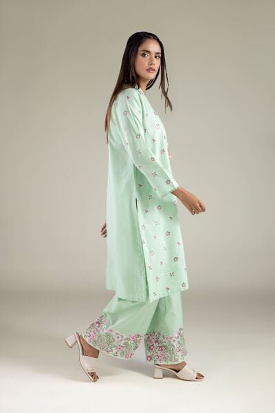 Embroidered | Cotton Dobby | Floral Relaxed Pants | AED 130.00