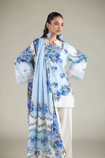 Embroidered | Cambric | Floral Flared Kurta | AED 75.00