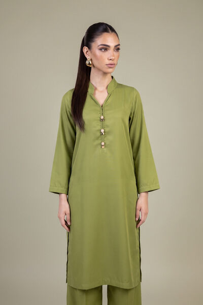 Dyed | Raw Silk | Solid V-Neck Kurta | AED 150.00