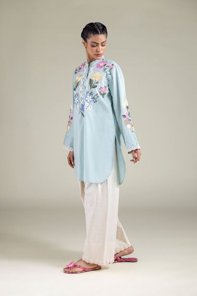 Embroidered | Textured Cotton | Relaxed Lace-Up Shalwar | AED 100.00