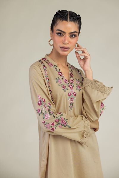 Embroidered | Cotton Dobby | Floral Longline Kurta | AED 180.00