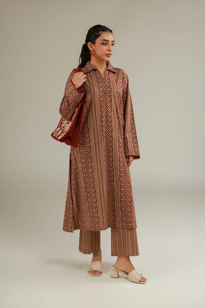 Printed | Textured Cotton | Brown Cotton Pants | AED 90.00