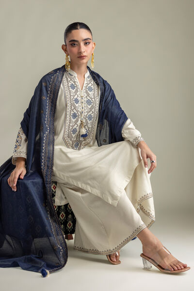 Embroidered | Raw Silk | Off-White Silk Kurta | AED 230.00