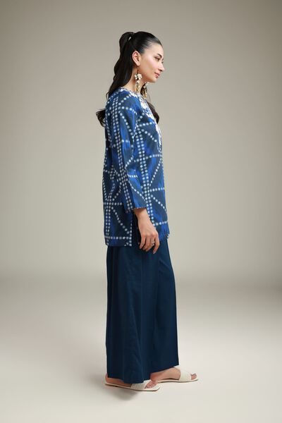 Embroidered | Cotton Dobby | Wide Navy Pants | AED 80.00
