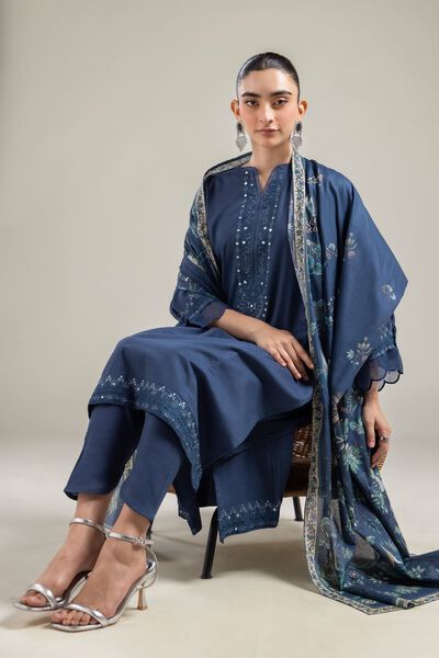 Embroidered |Cotton Dobby | Long Navy Kurta | AED 150.00