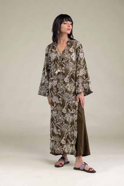 Dyed | Cambric | Floral Olive Pants | AED 80.00
