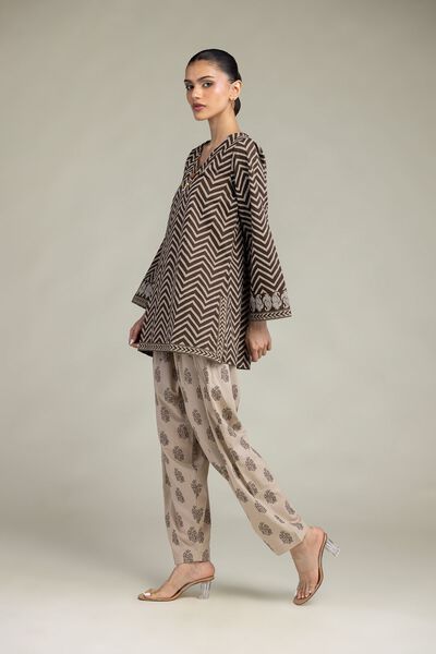 Printed | Cambric | Beige Cambric Shalwar | AED 150.00