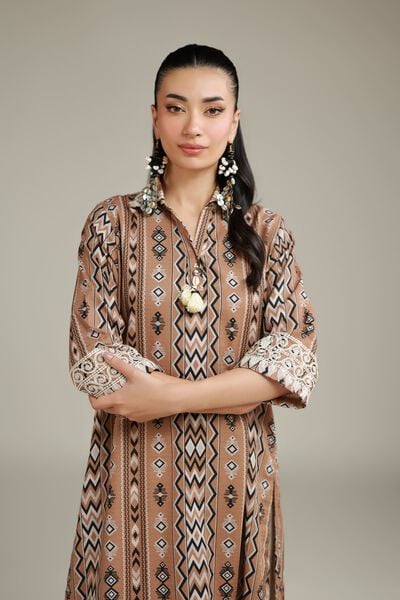 Embroidered | Cotton Dobby | Brown Cotton Kurta | AED 100.00