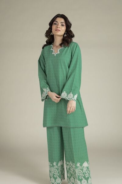 Embroidered | Cotton Dobby | Green Tailored Set | AED 250.00