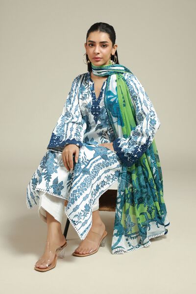 Embroidered | Satin | Floral Printed Suit | AED 300.00