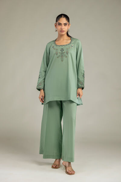 Embroidered | Cambric | Green Solid Pants | AED 130.00