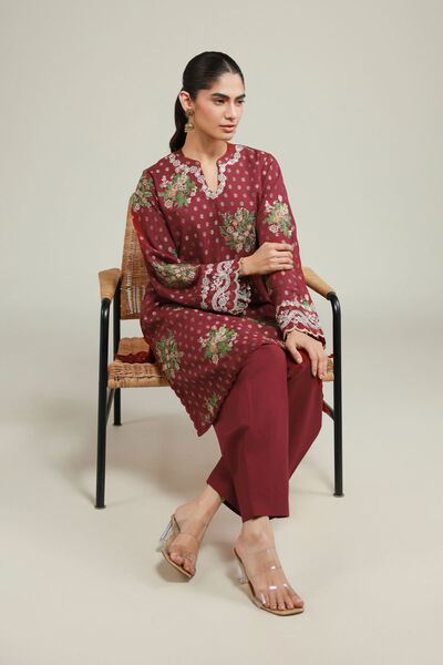 Embroidered | Jacquard | Maroon Tailored Suit | AED 280.00