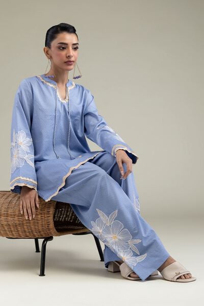 Embroidered | Cotton Dobby | Floral Scalloped Kurta | AED 150.00
