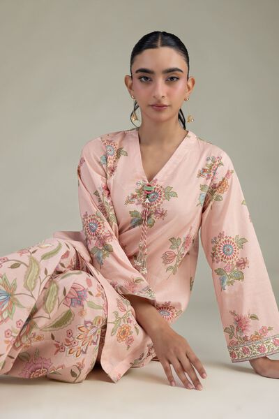 Printed | Cambric | Pink Cambric Kurta | AED 150.00