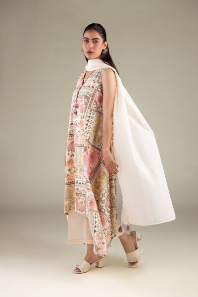 Printed | Cambric | Sleeveless Longline Kurta | AED 130.00