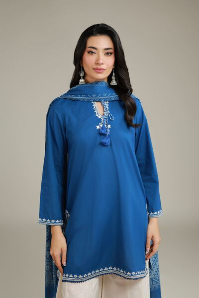 Embroidered | Cambric | Blue Cambric Kurta | AED 130.00