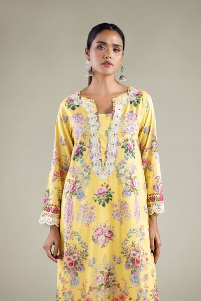 Embroidered | Viscose | Paisley Longline Kurta | AED 150.00