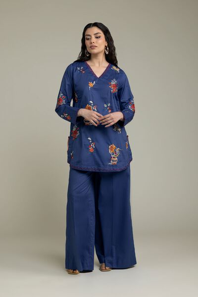 Embroidered | Cambric | Solid Navy Pants | AED 130.00