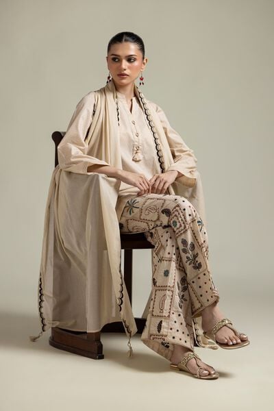 Embroidered |Cotton Dobby | Beige Cotton Kurta | AED 130.00